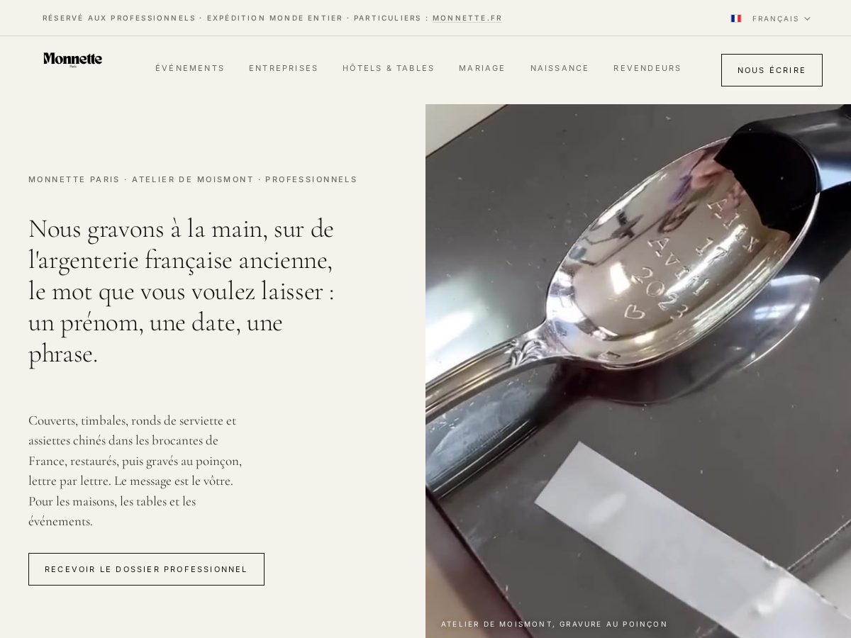 Landing-page snapshot of monnetteparis.com