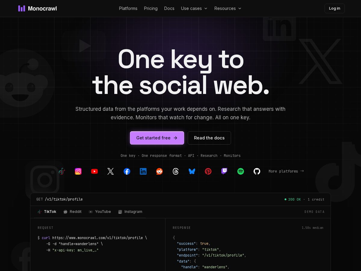 Landing-page snapshot of monocrawl.com