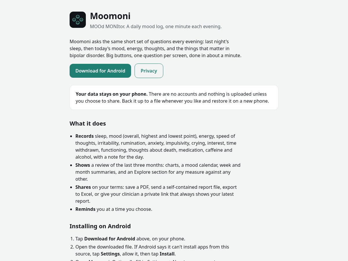 Landing-page snapshot of moomoni.com