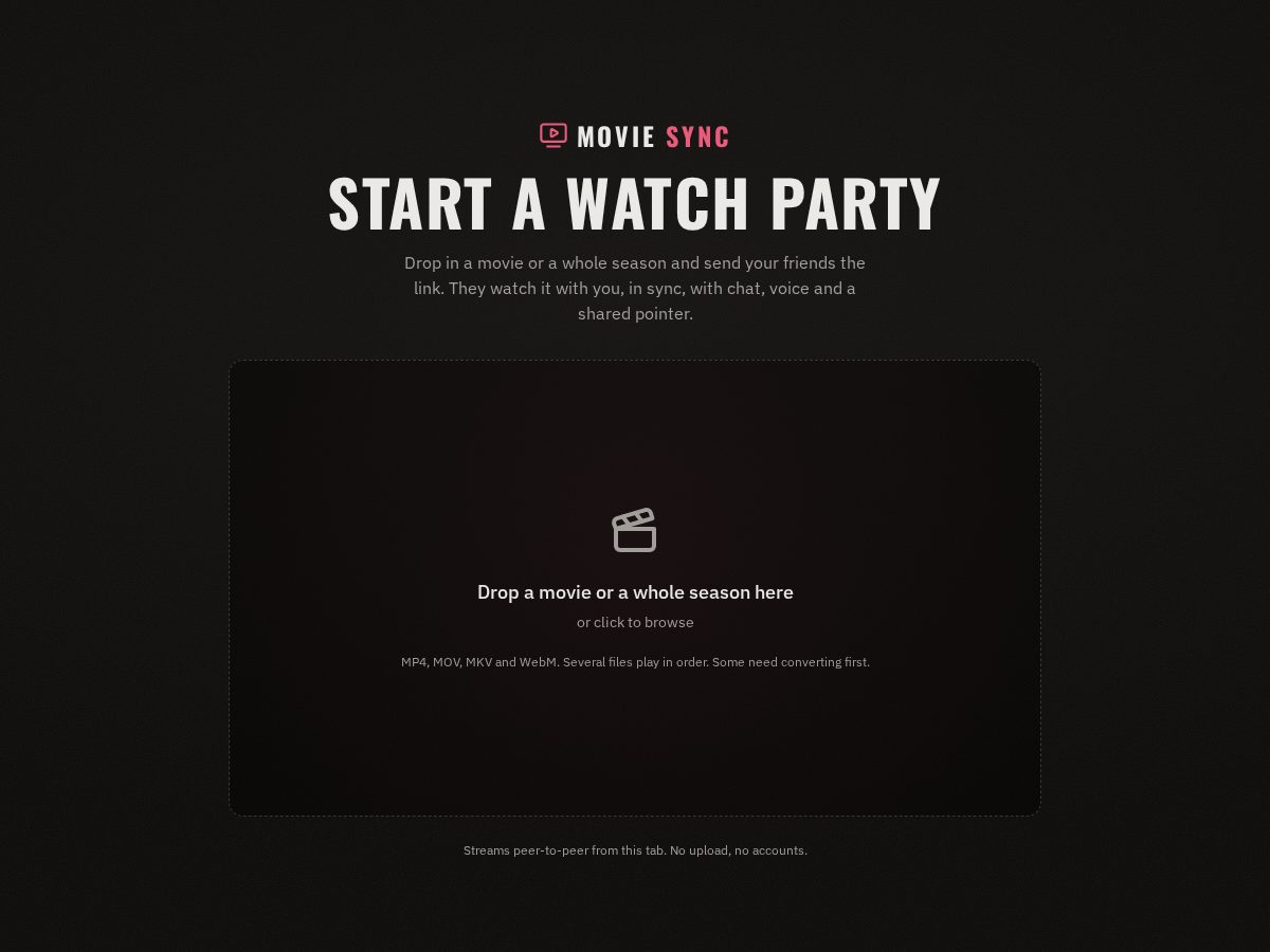 Landing-page snapshot of moviesync.app