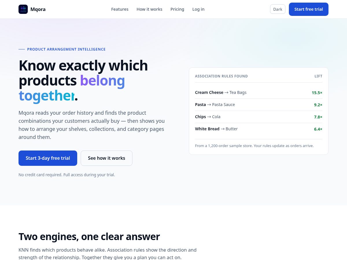 Landing-page snapshot of mqora.com