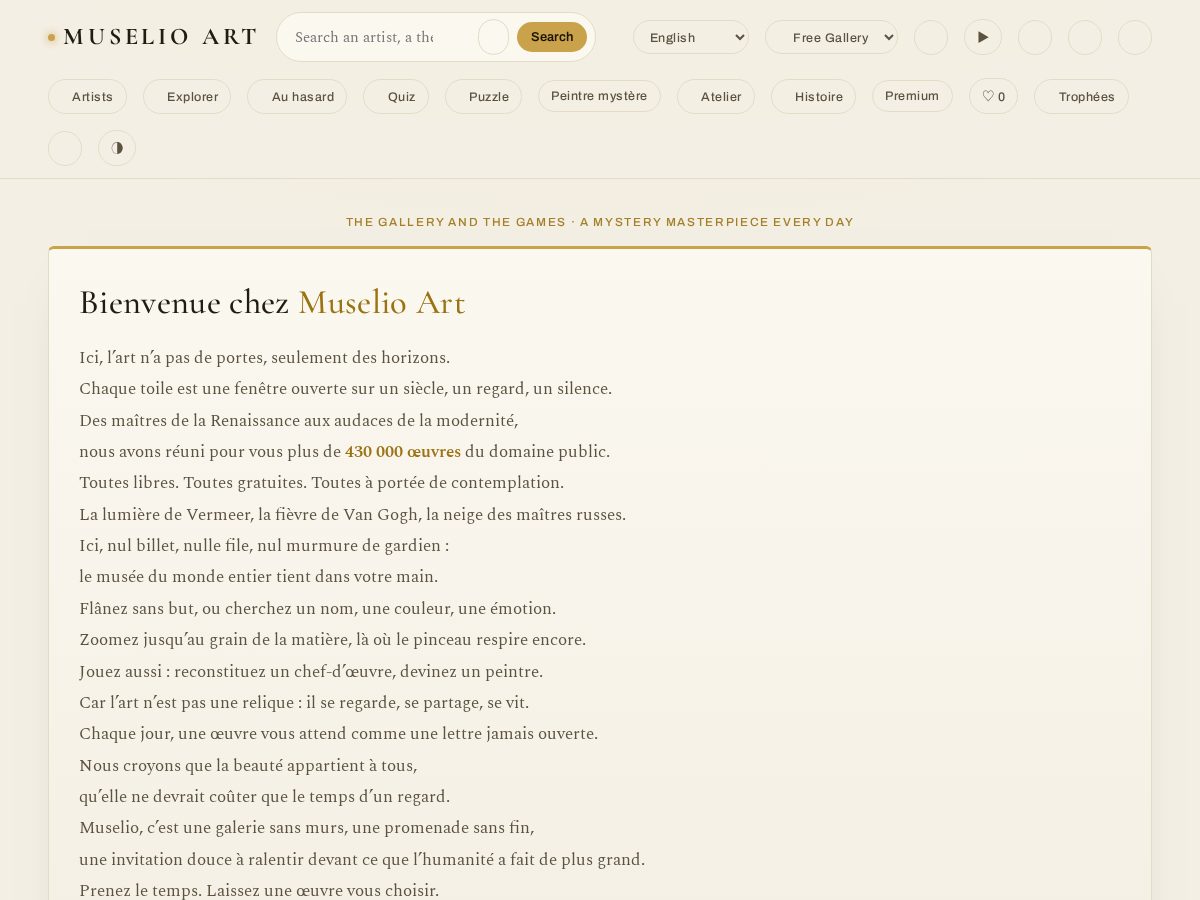 Landing-page snapshot of muselioart.com