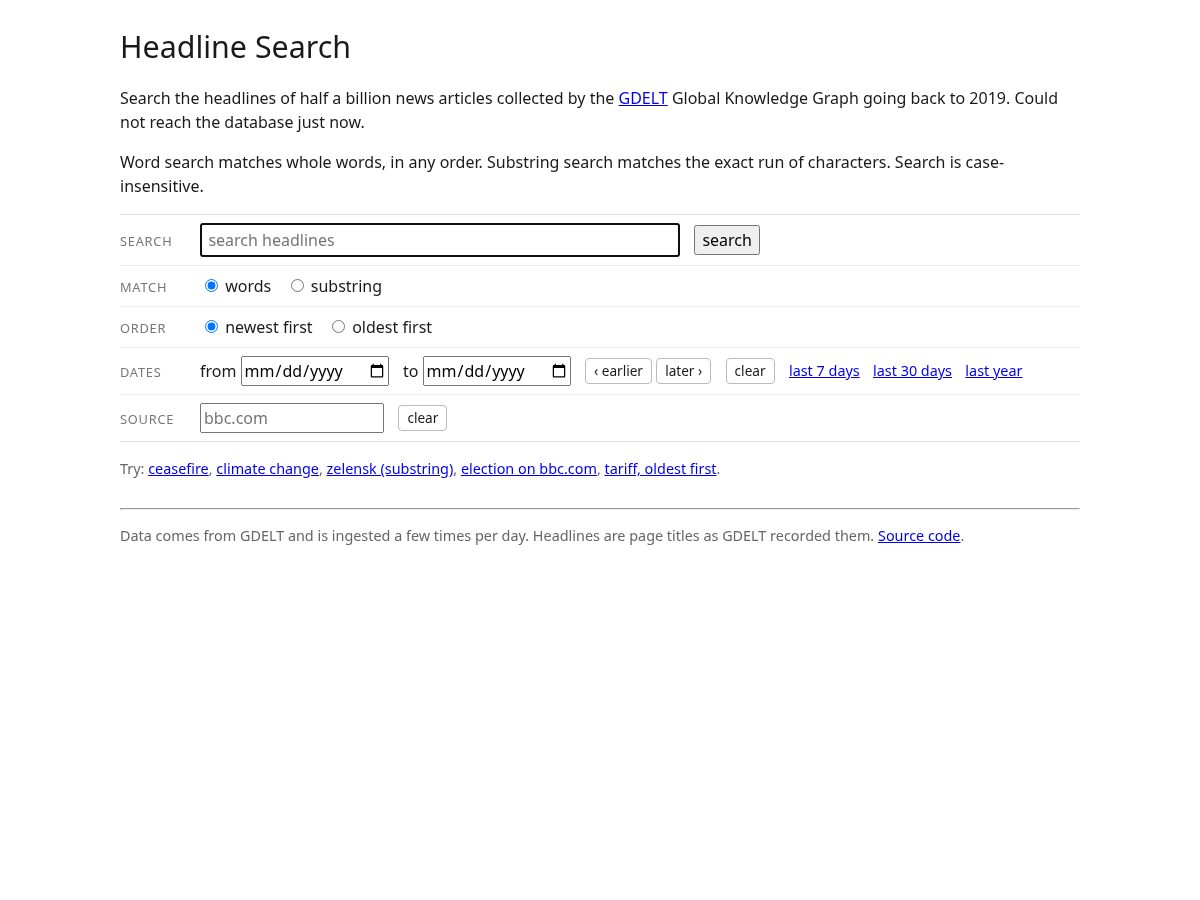 Landing-page snapshot of newsheadlinesearch.com