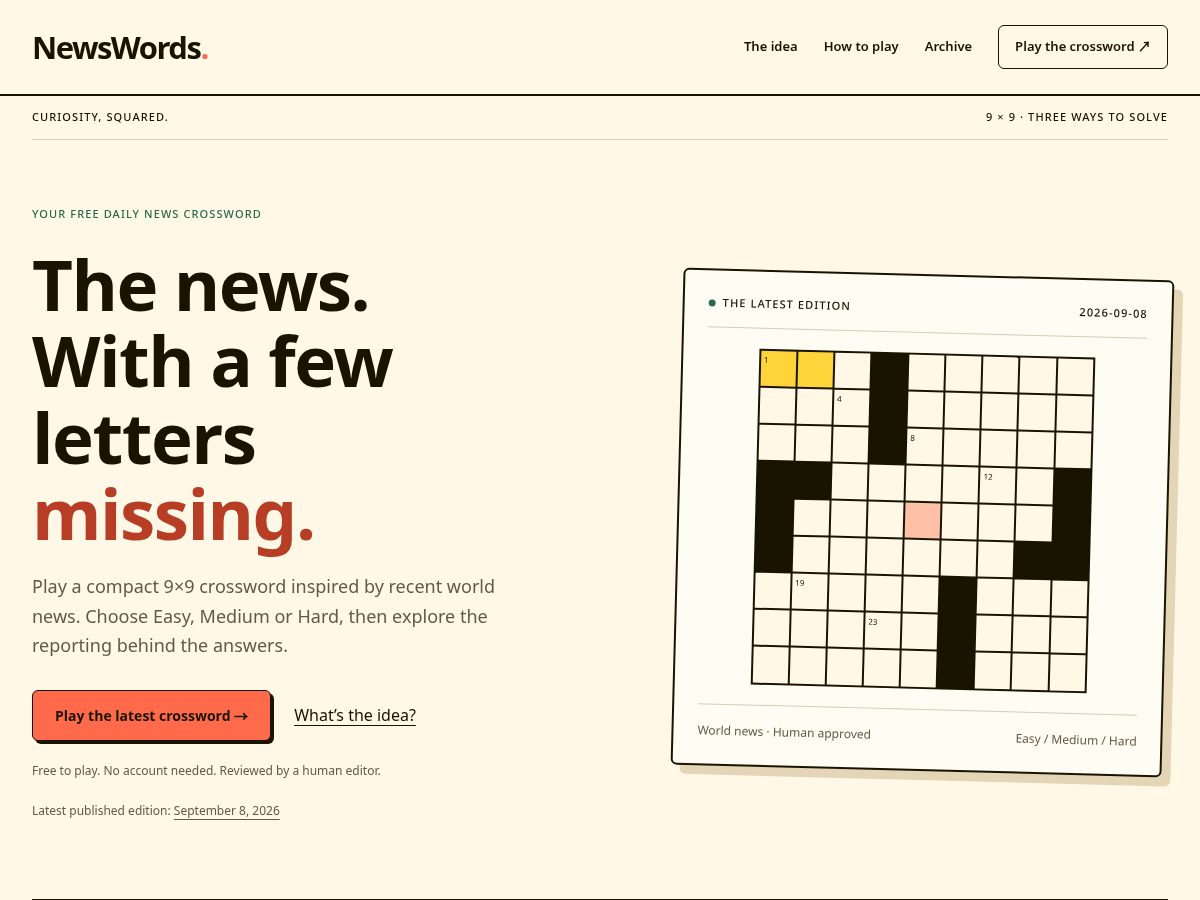 Landing-page snapshot of newswords.app