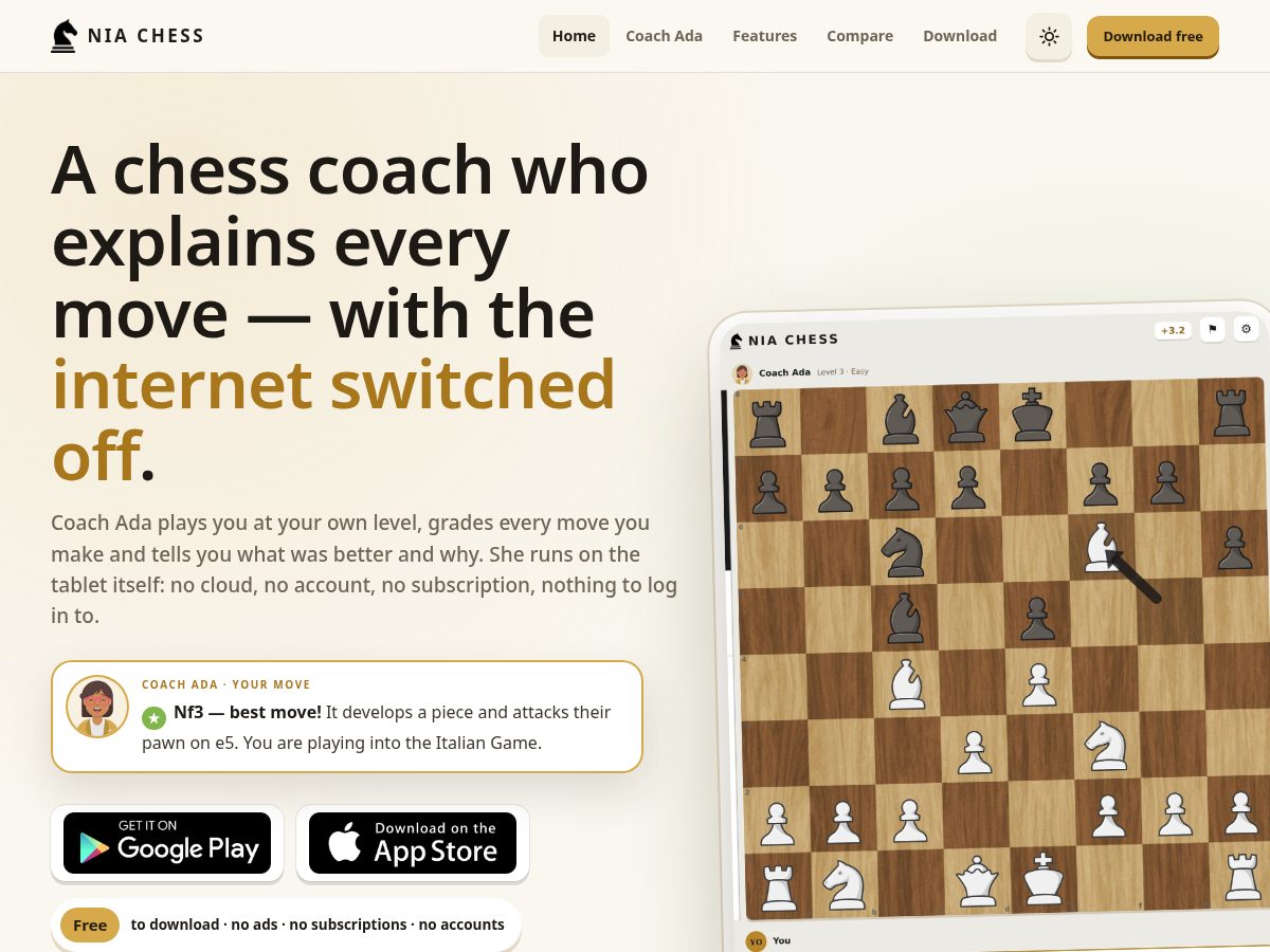 Landing-page snapshot of niachess.com