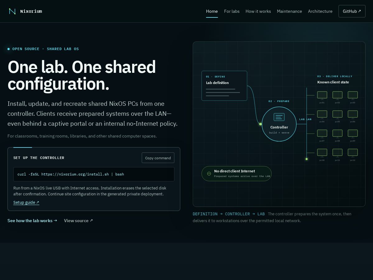 Landing-page snapshot of nixorium.org