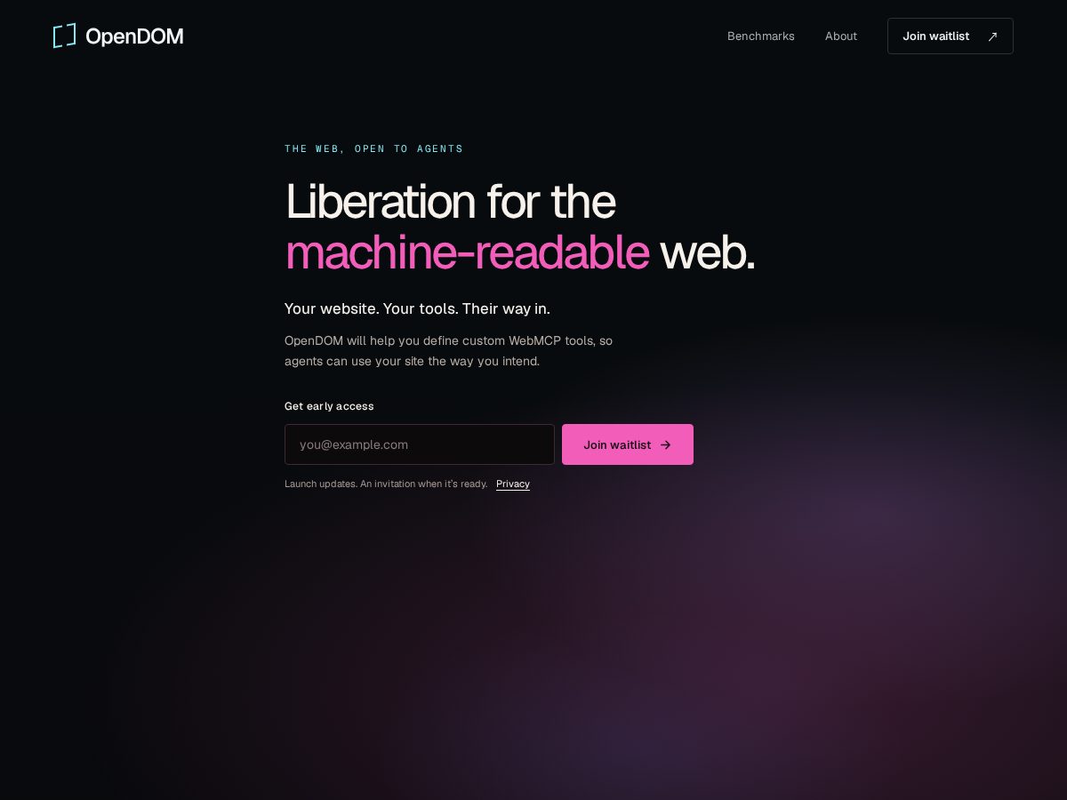 Landing-page snapshot of open-dom.com