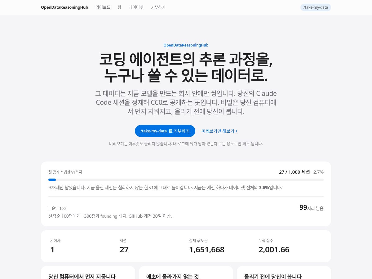 Landing-page snapshot of opendatareasoninghub.org