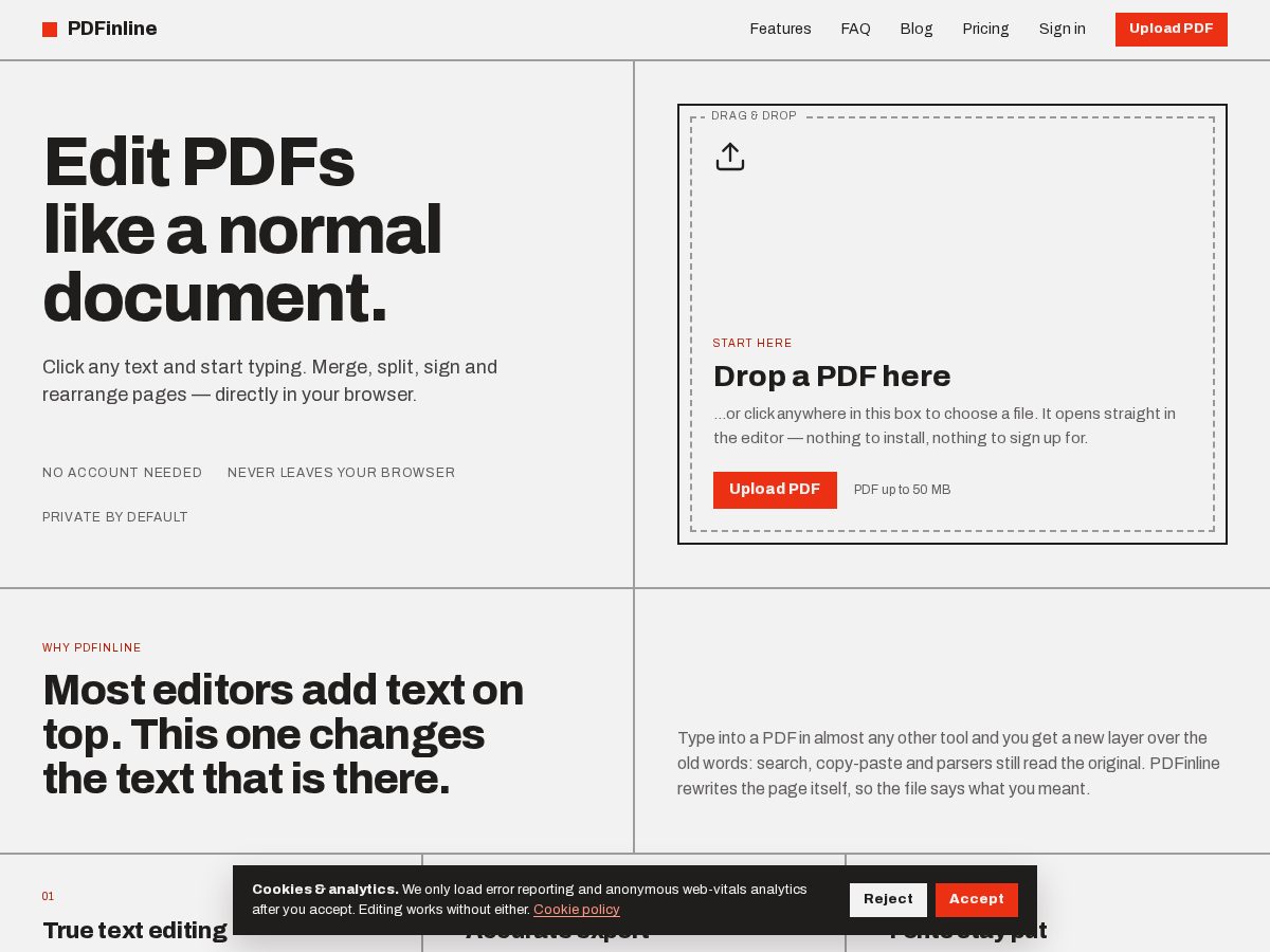 Landing-page snapshot of pdfinline.com