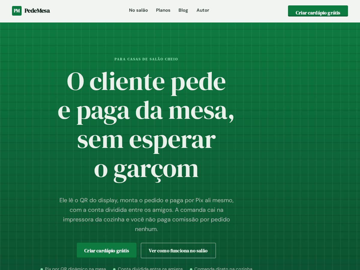 Landing-page snapshot of pedemesaapp.com