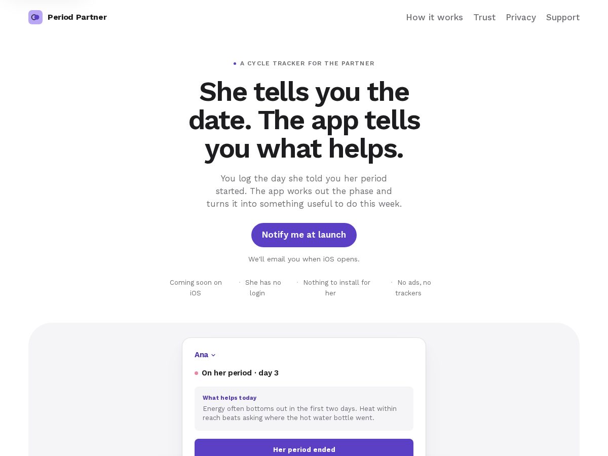Landing-page snapshot of periodpartner.app