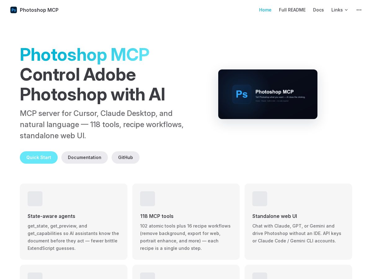 Landing-page snapshot of photoshop-mcp.com