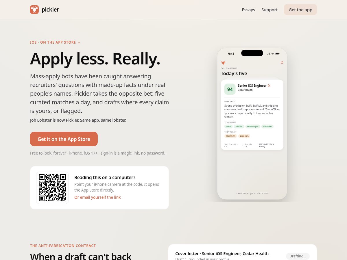 Landing-page snapshot of pickier.app