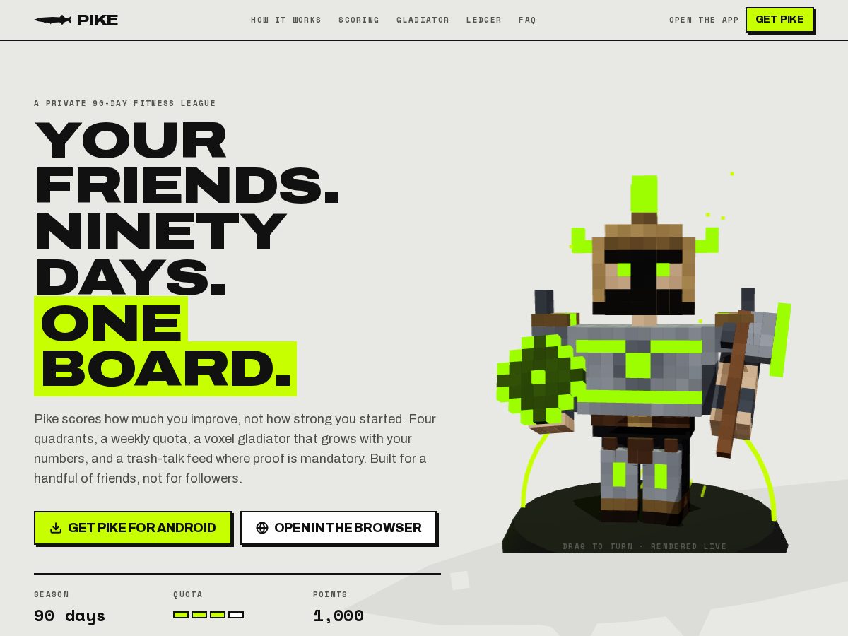 Landing-page snapshot of pike90.app