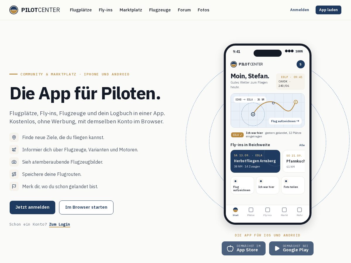 Landing-page snapshot of pilotcenter.app