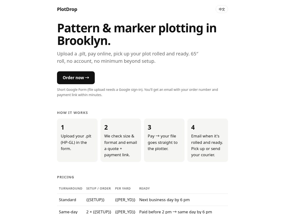 Landing-page snapshot of plotdrop.nyc