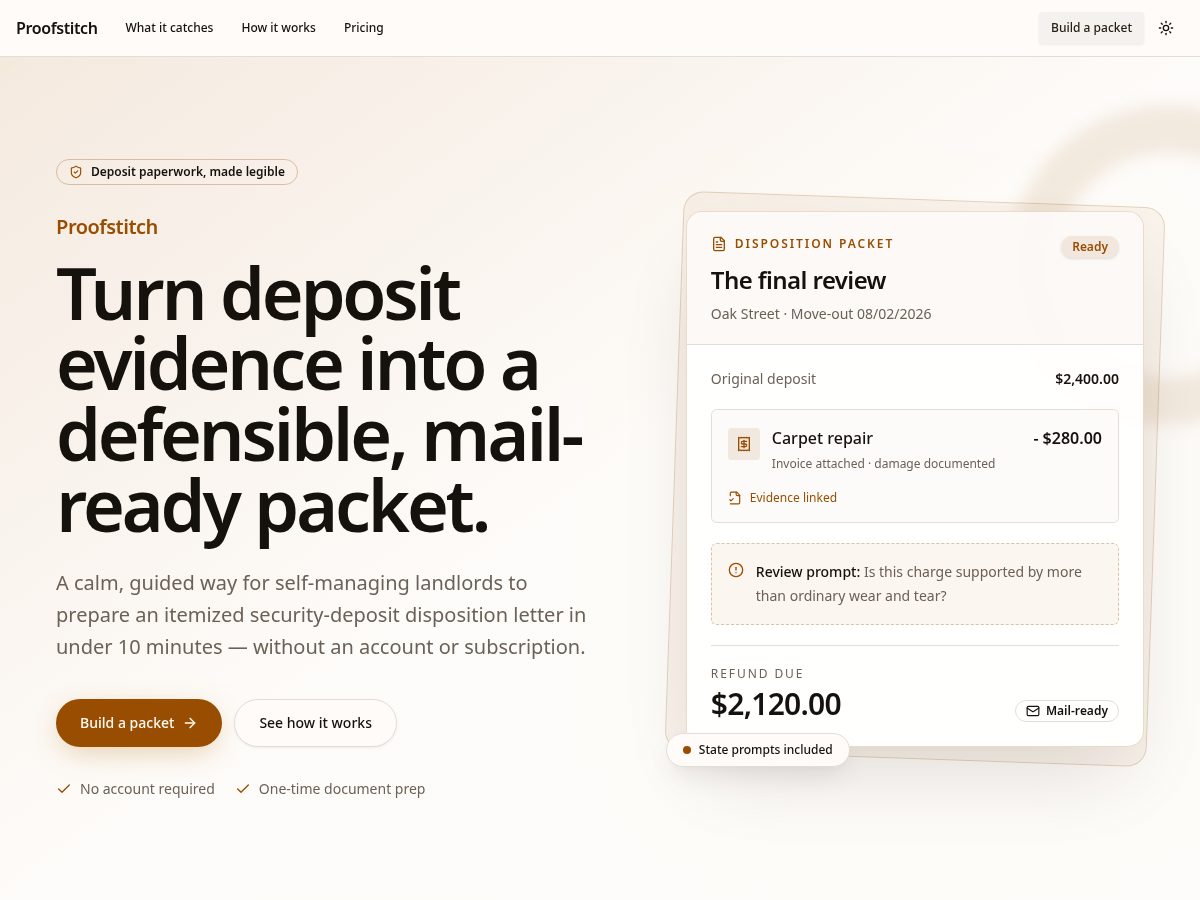 Landing-page snapshot of proofstitch.com