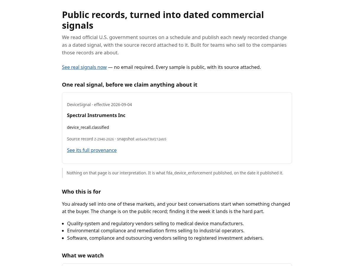 Landing-page snapshot of publicrecordsignal.com