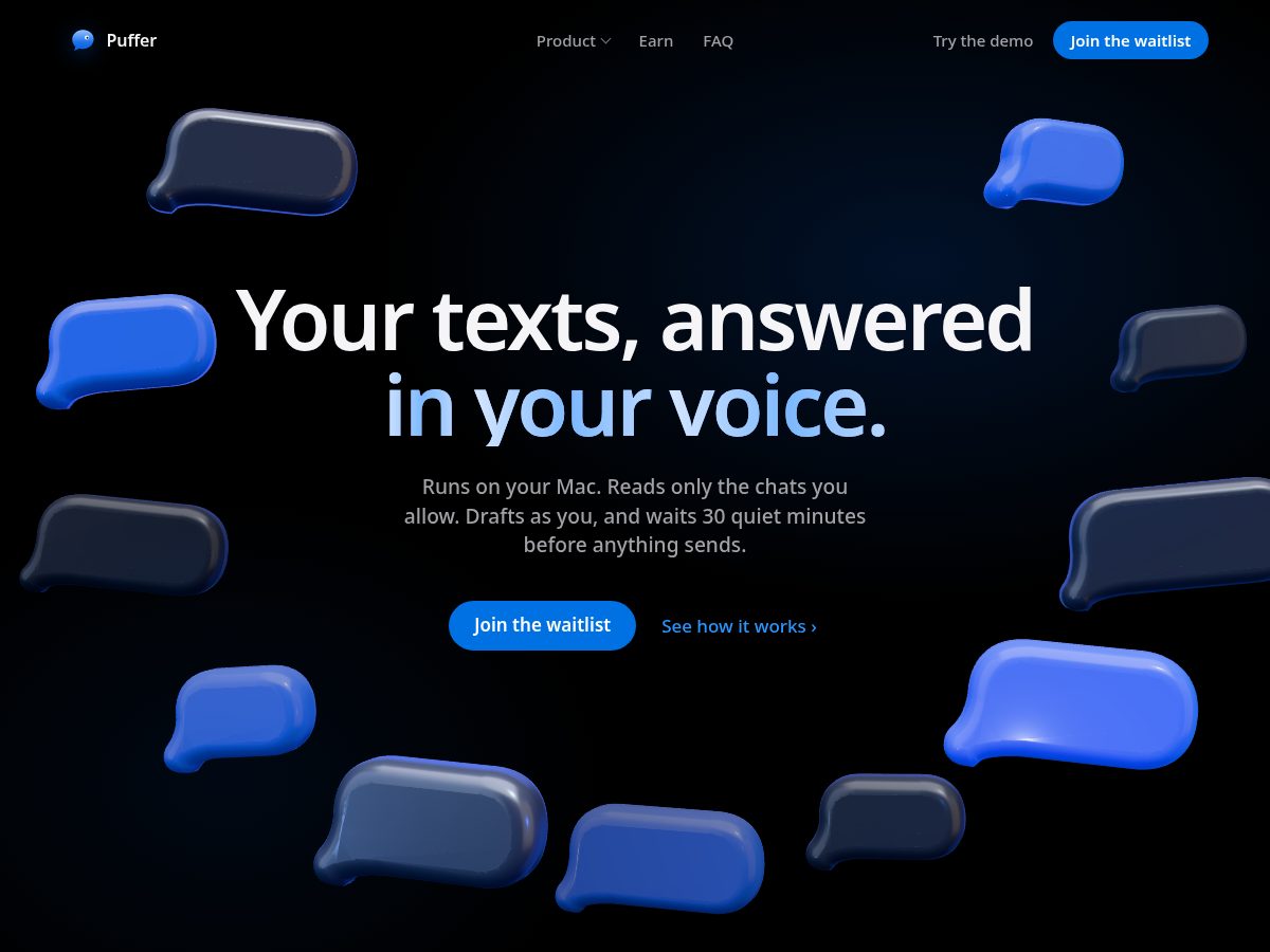 Landing-page snapshot of puffer.chat