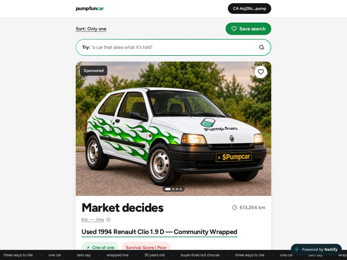 Landing-page snapshot of pumpcar.xyz