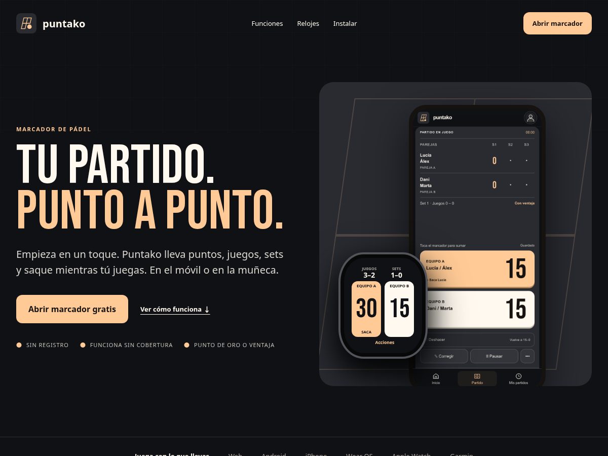 Landing-page snapshot of puntako.app