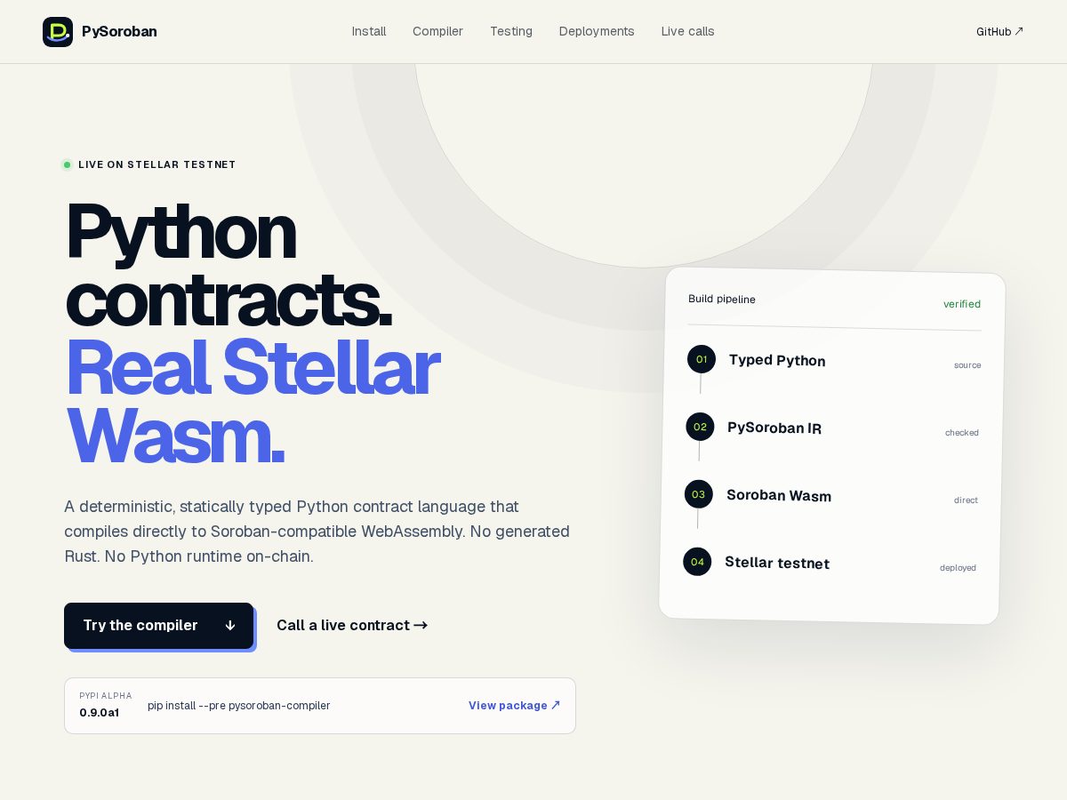 Landing-page snapshot of pysoroban.xyz