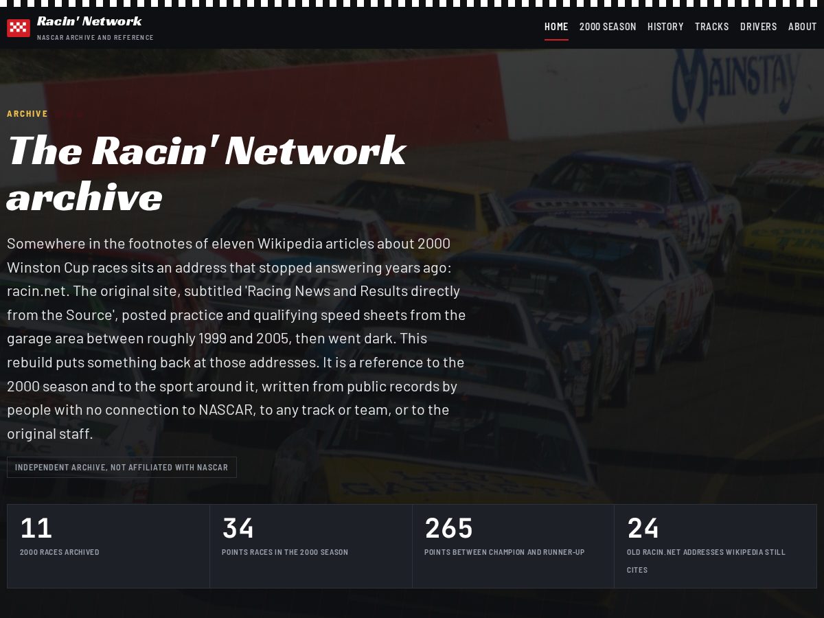 Landing-page snapshot of racin.net