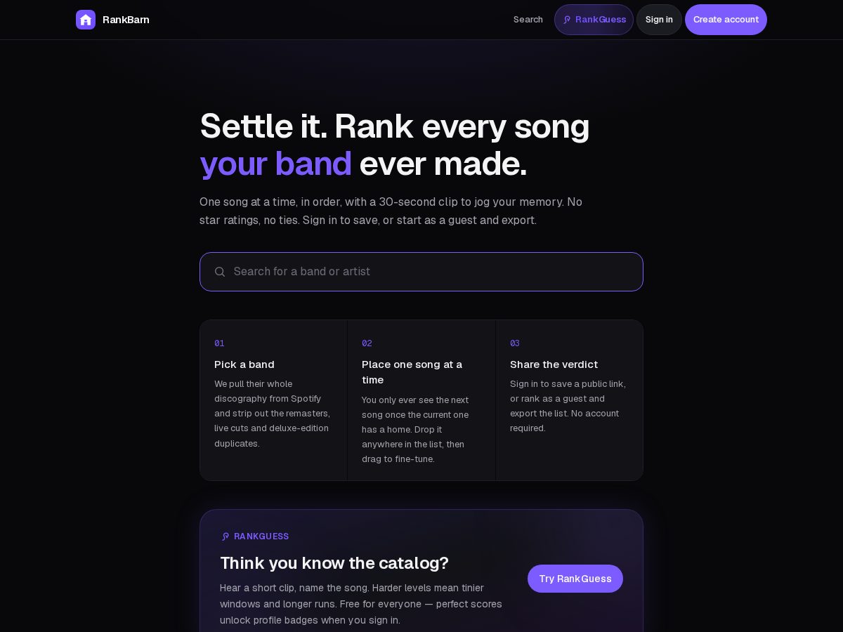 Landing-page snapshot of rankbarn.app