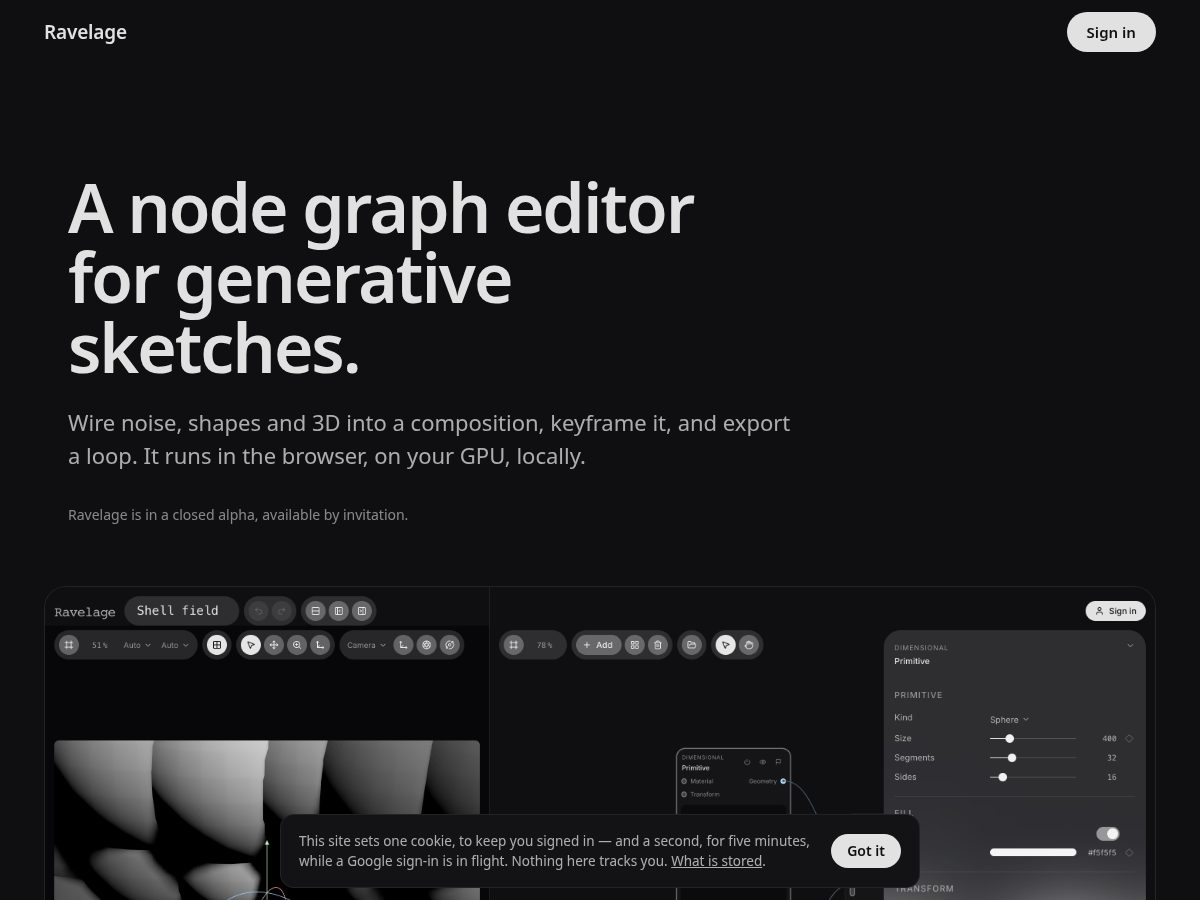 Landing-page snapshot of ravelage.com