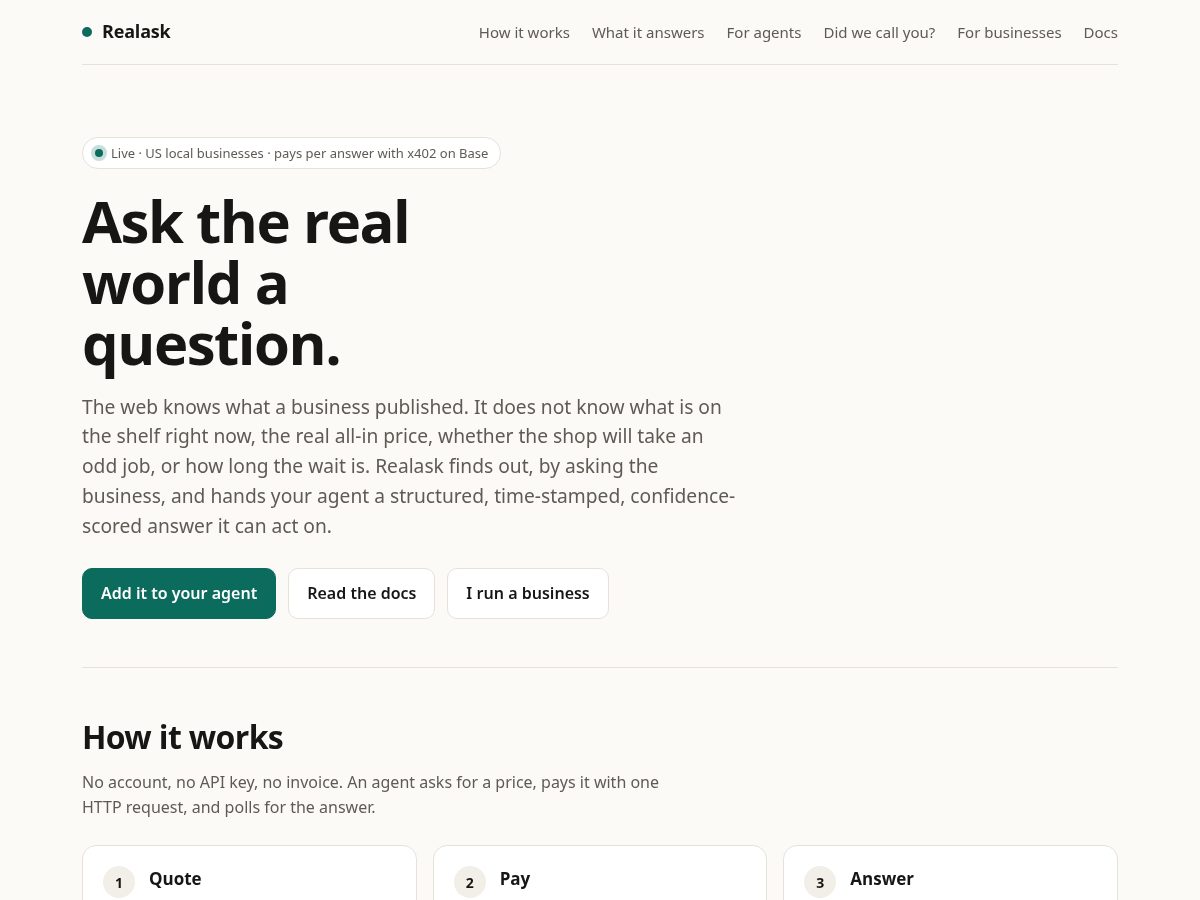 Landing-page snapshot of realask.net