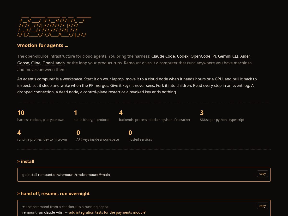 Landing-page snapshot of remount.dev