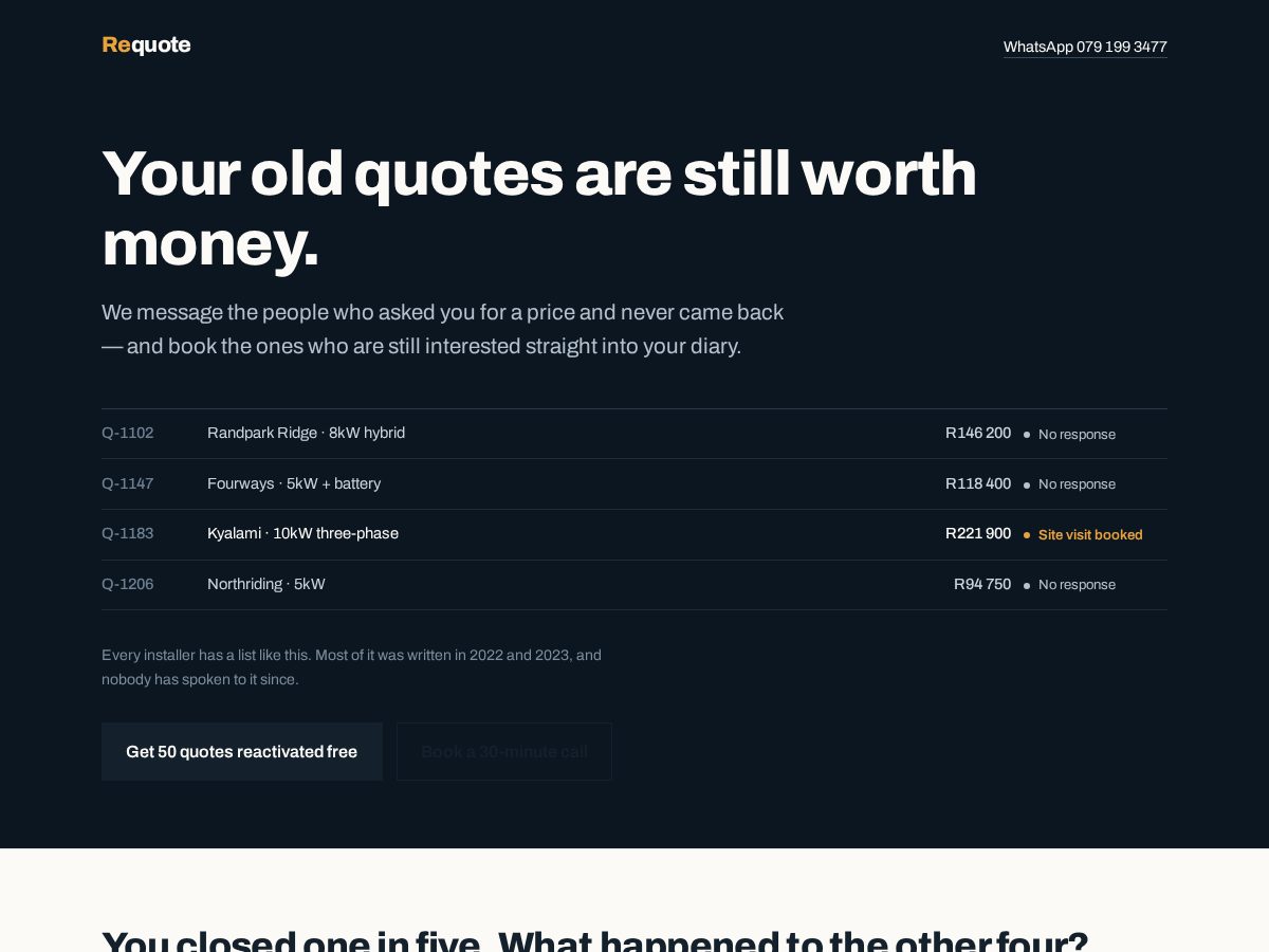 Landing-page snapshot of requote.africa