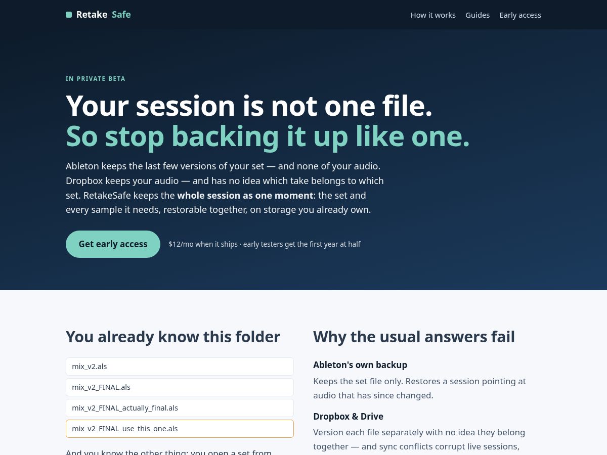 Landing-page snapshot of retakesafe.com