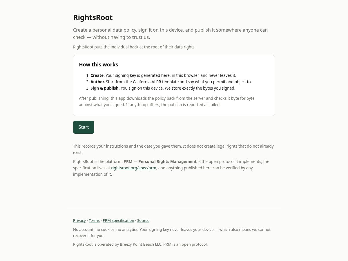 Landing-page snapshot of rightsroot.com