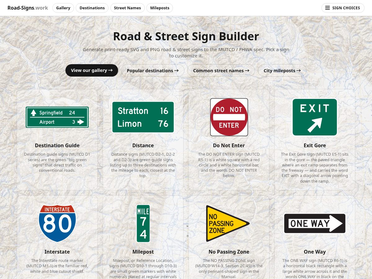 Landing-page snapshot of road-signs.work