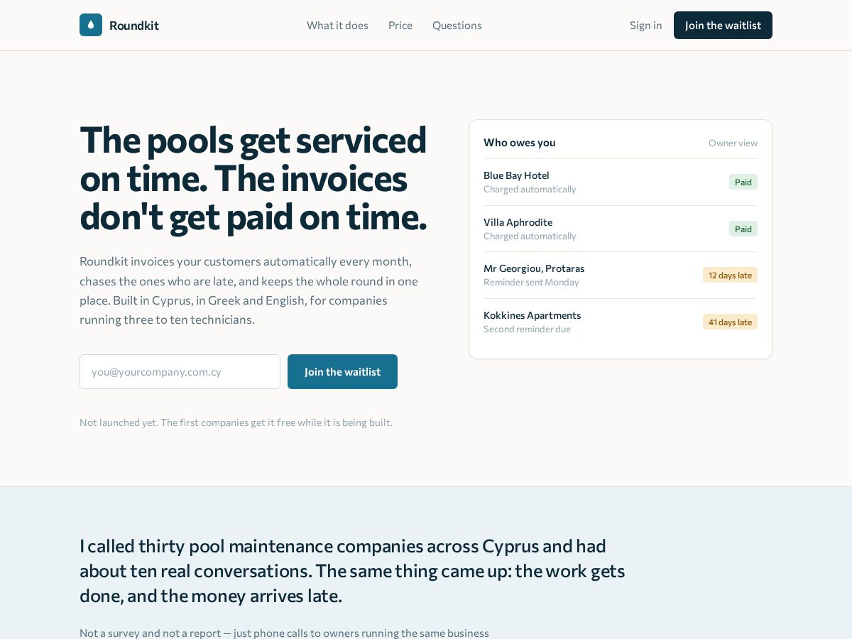 Landing-page snapshot of roundkit.app