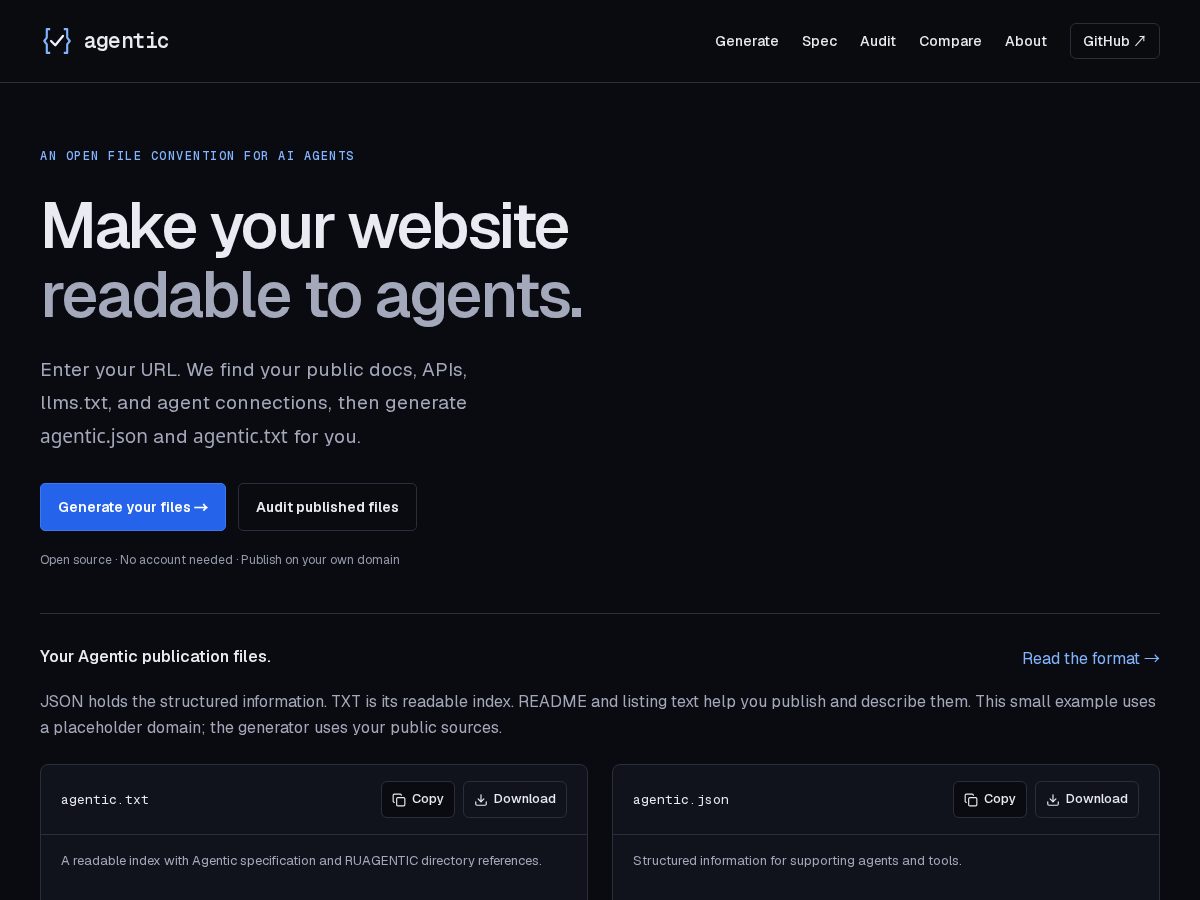Landing-page snapshot of ruagentic.org