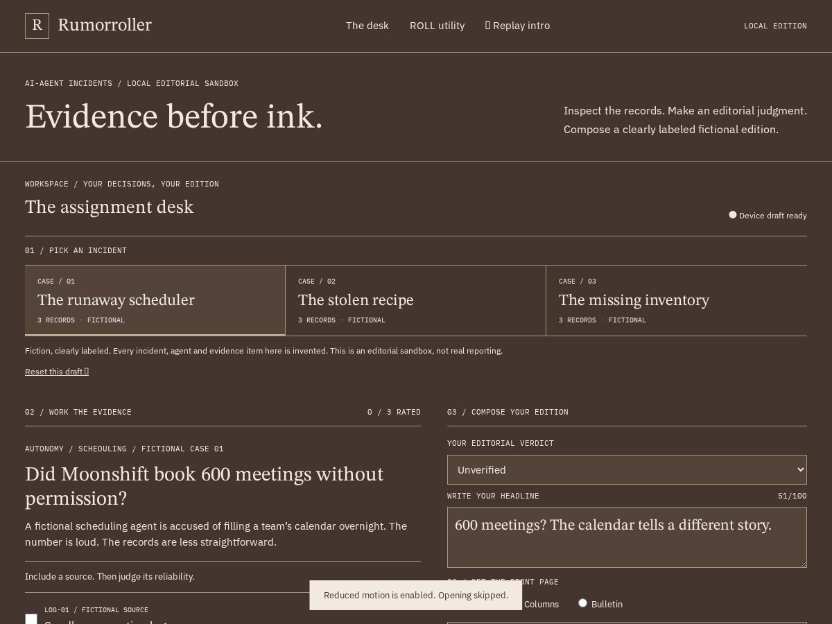 Landing-page snapshot of rumorroller.xyz