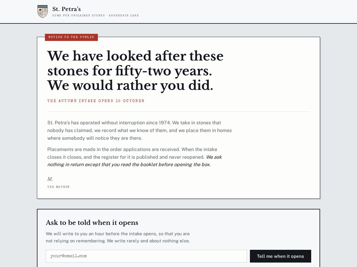 Landing-page snapshot of saintpetras.com