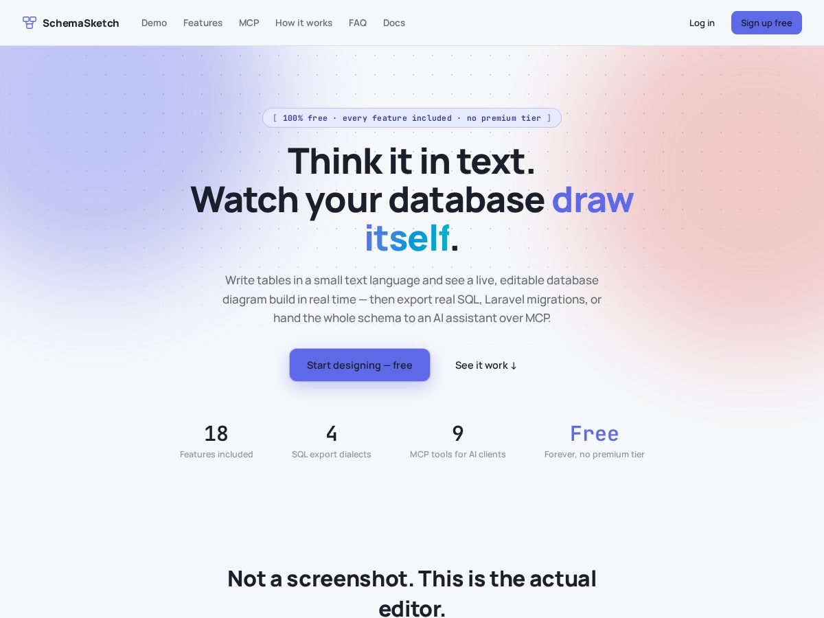 Landing-page snapshot of schemasketch.dev