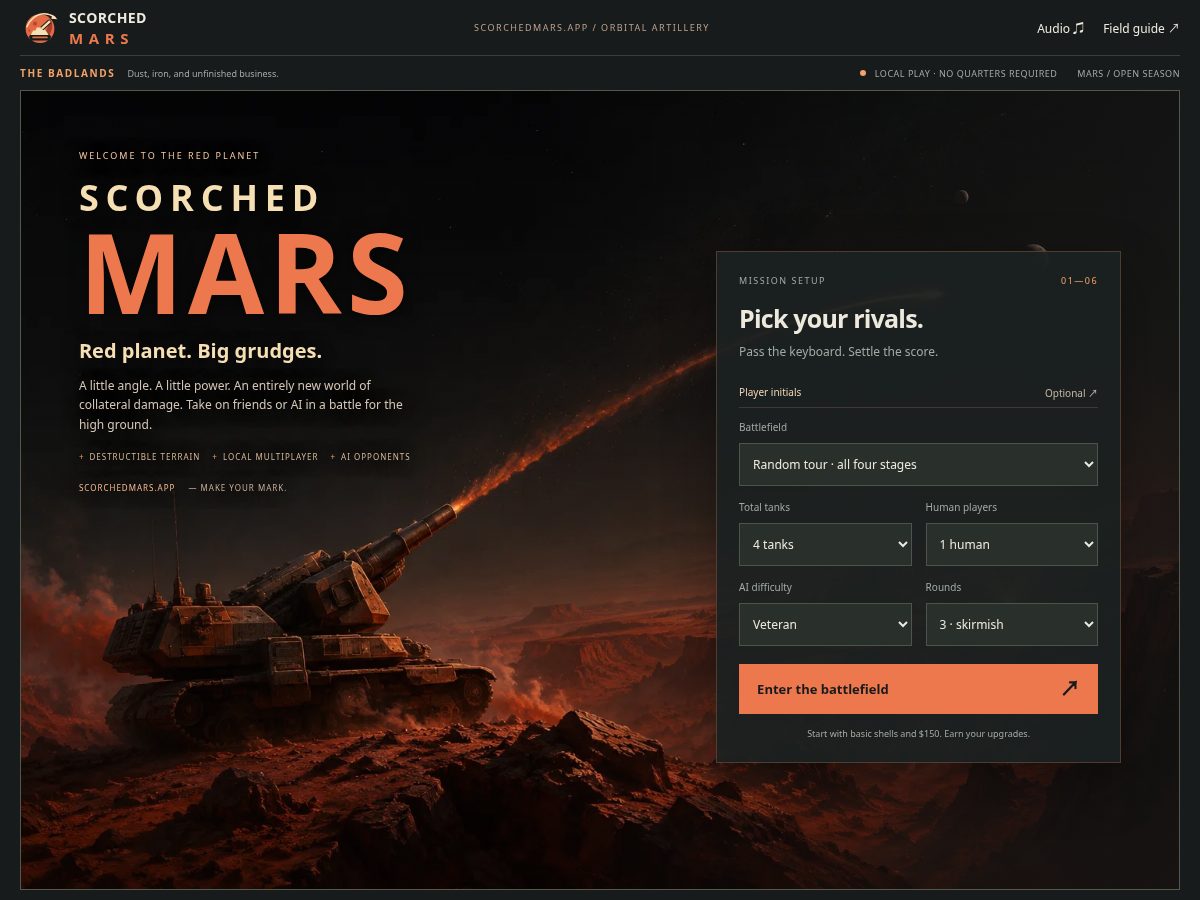 Landing-page snapshot of scorchedmars.app