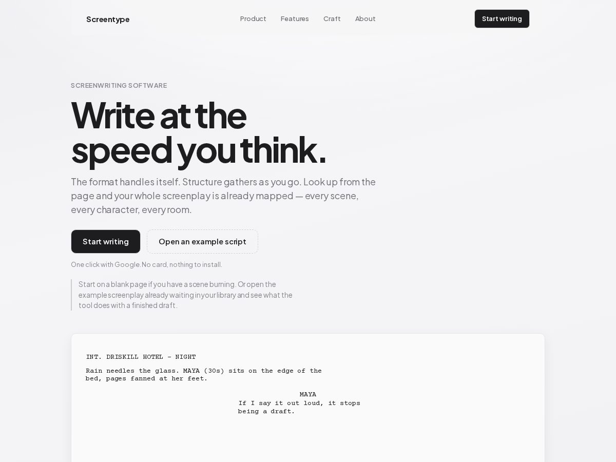 Landing-page snapshot of screentype.app