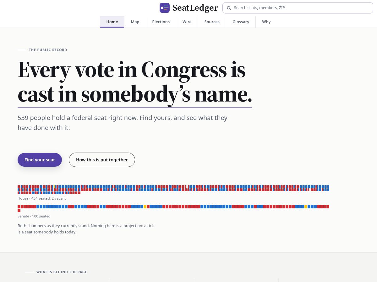 Landing-page snapshot of seatledger.org