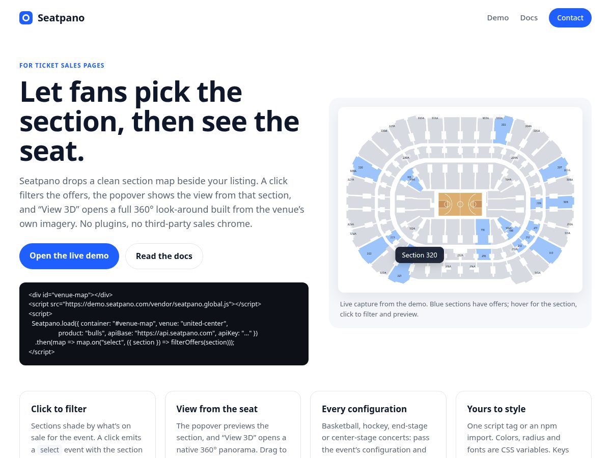 Landing-page snapshot of seatpano.com