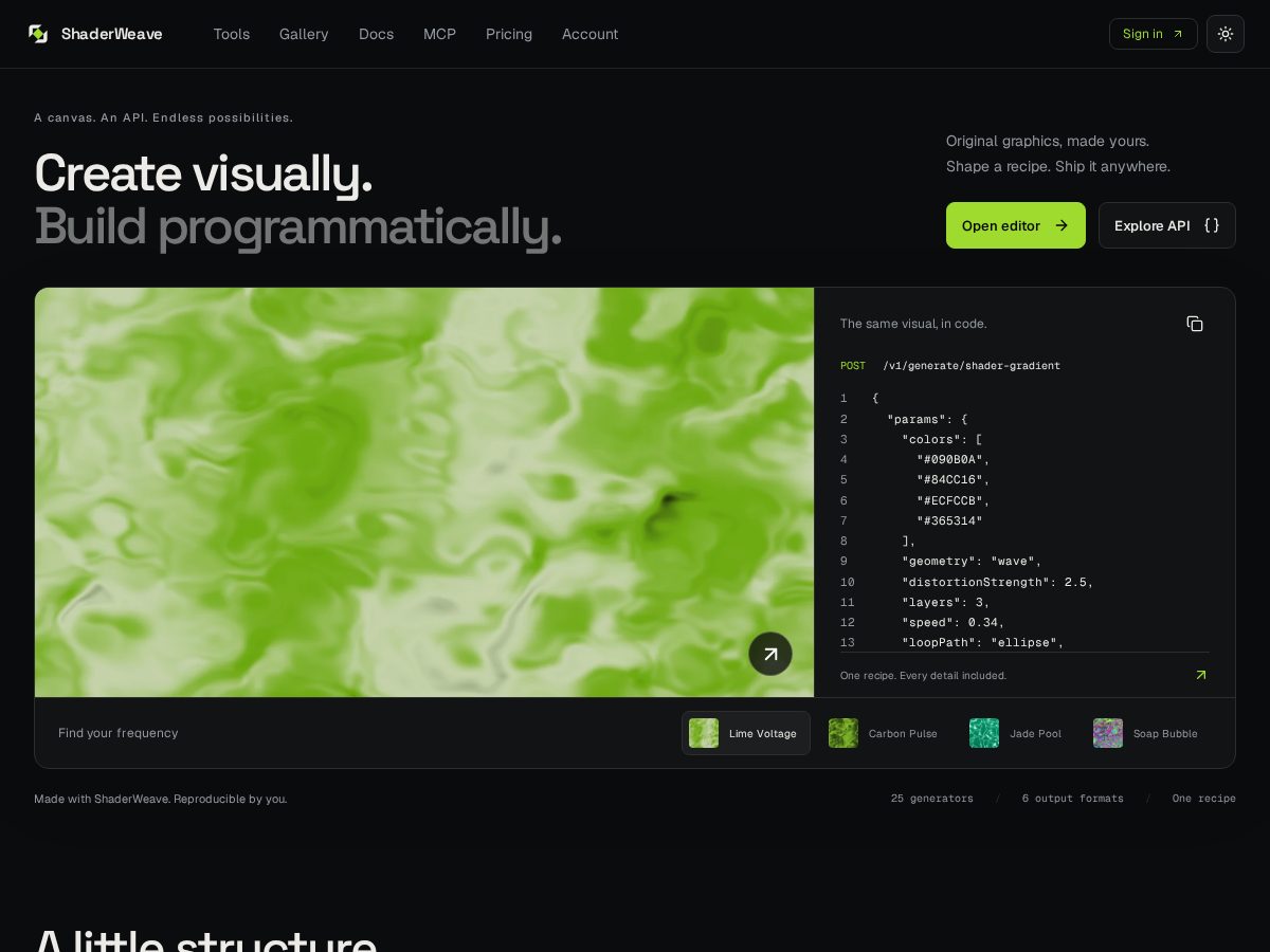 Landing-page snapshot of shaderweave.com