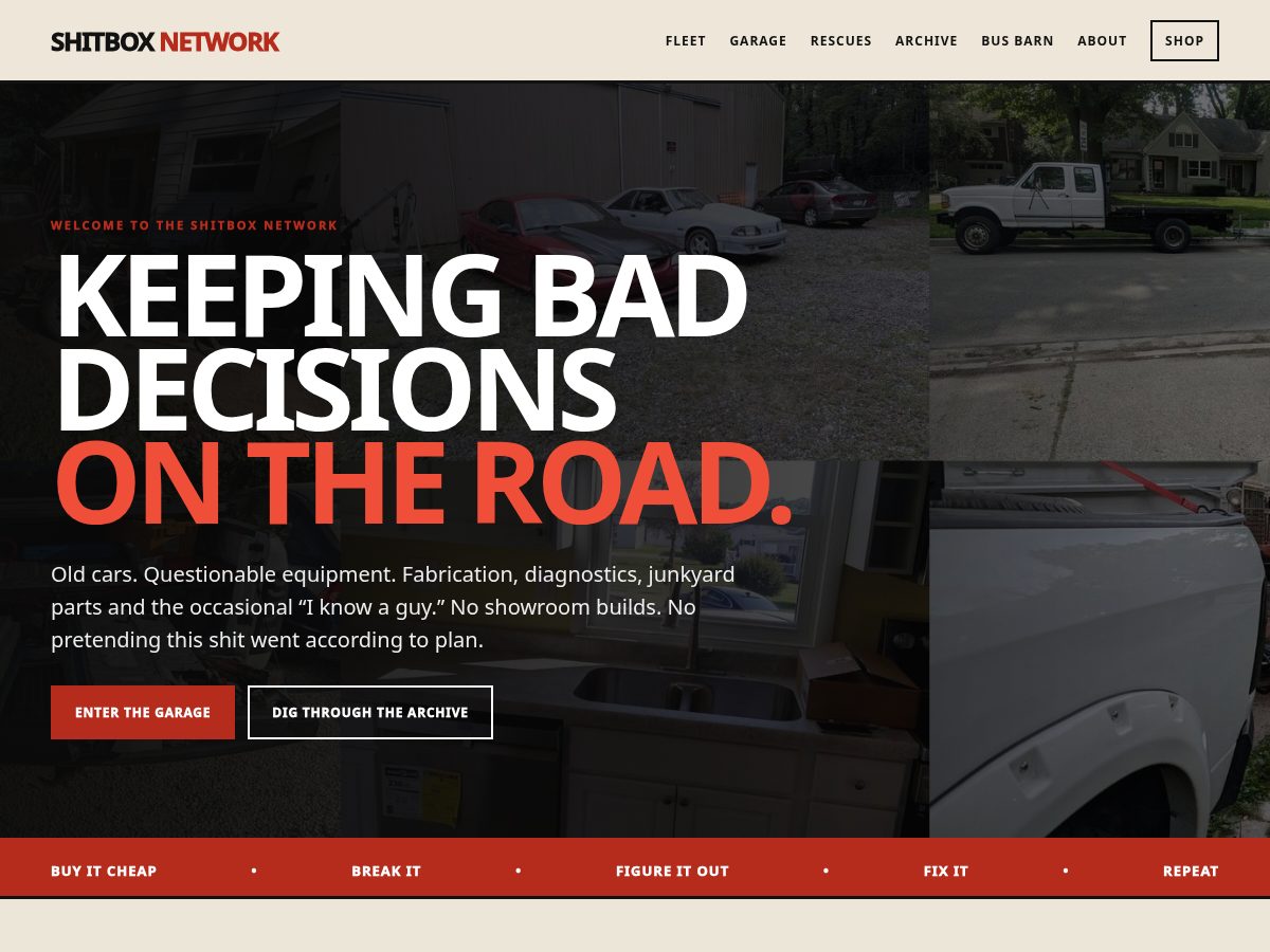 Landing-page snapshot of shitboxnetwork.com