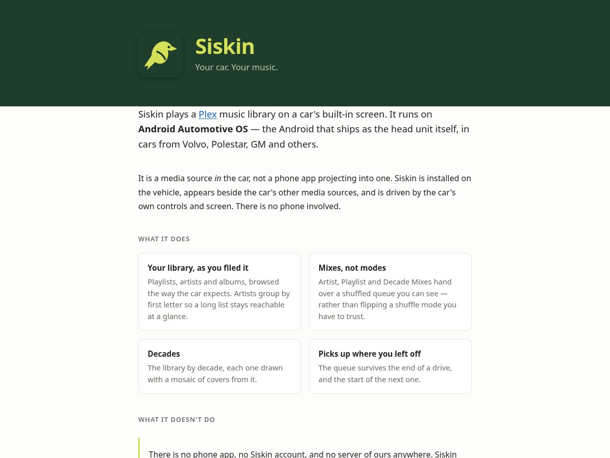 Landing-page snapshot of siskinapp.com