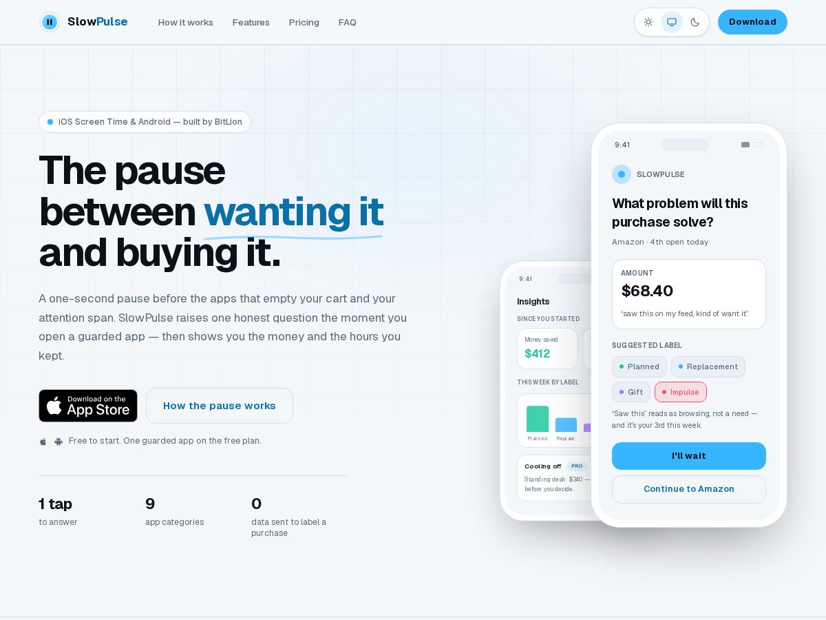 Landing-page snapshot of slowpulse.app