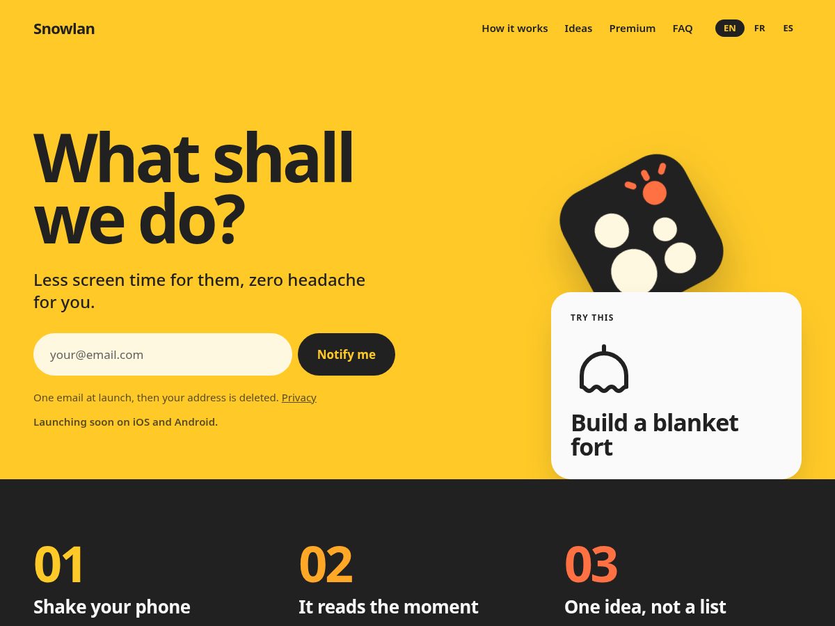 Landing-page snapshot of snowlan.app