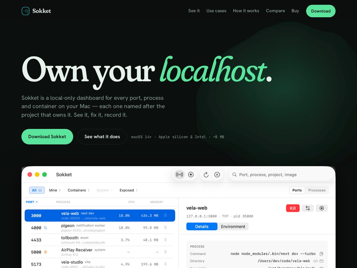 Landing-page snapshot of sokket.app